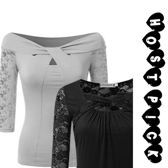 Vivalace Lace Crop Sleeve Keyhole Top - Picture 1 of 7